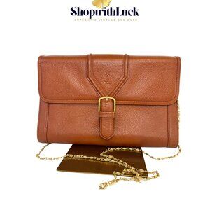 YSL Vintage Luxury Handbag Preloved Clutch YSL Secondhand Sling Bag Brown Used G